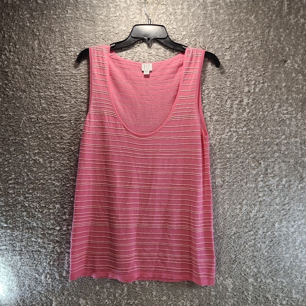 TSE Sleeveless Tank Top Striped Pink Cotton Large